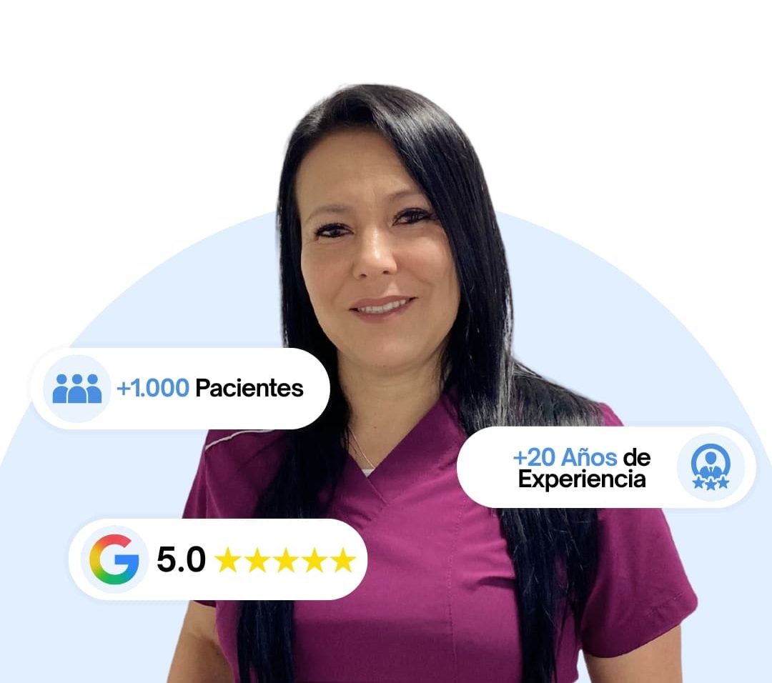 Fisioterapeuta Marcela Bonilla de Fisiovitalis en Suba, experta en rehabilitación con 20 años de experiencia y calificación 5 estrellas en Google